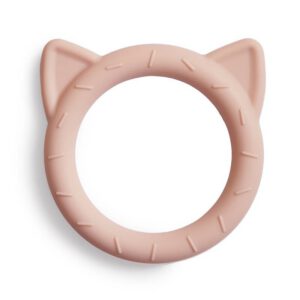 Roze siliconen bijtring in de vorm van een kat