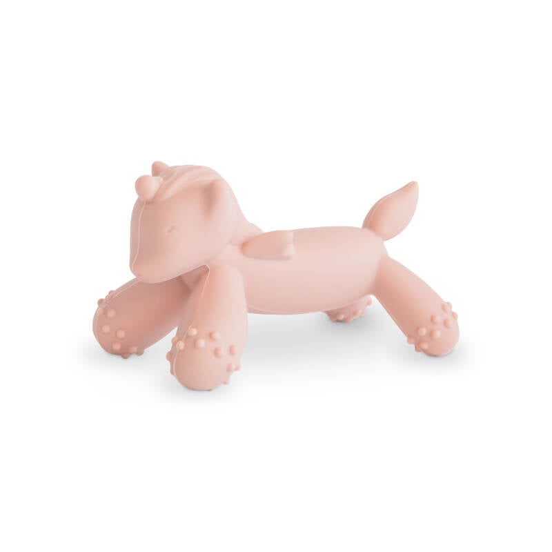 Roze siliconen bijtfiguur in de vorm van een eenhoorn