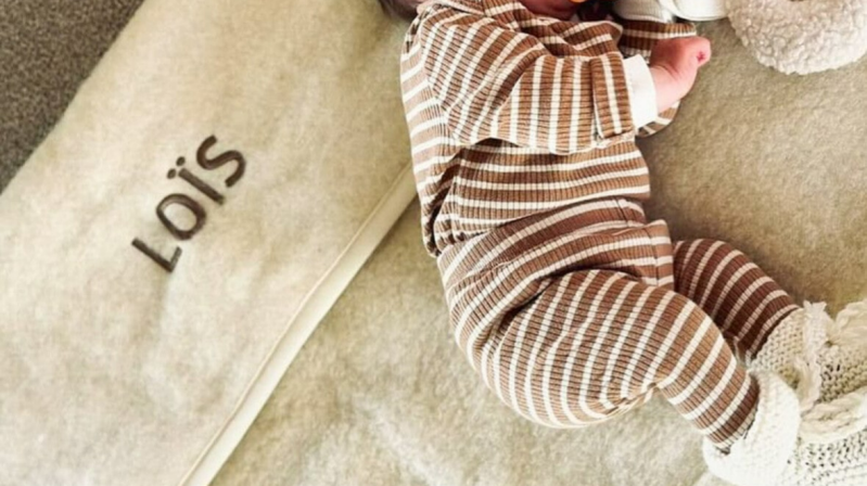 Gepersonaliseerde Flat White wiegdeken met geborduurde naam
